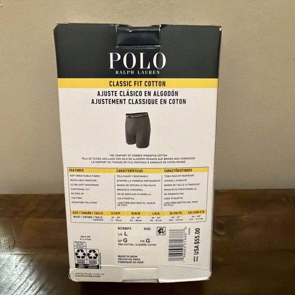 Polo Ralph Lauren 3 Classic Fit Cotton Boxer Briefs  Breathable Fabric Large